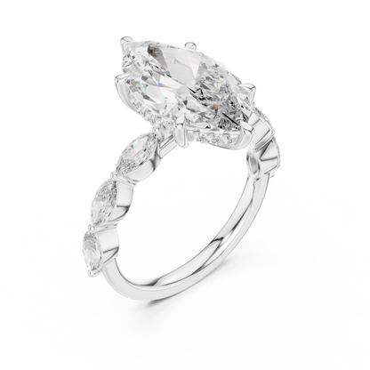 4.00Ct Marquise Cut Solitaire Engagement Ring • Rose Silver Vintage Bridal Band • Dainty Anniversary Gift