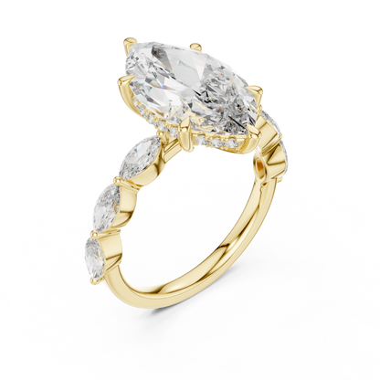 4.00Ct Marquise Cut Solitaire Engagement Ring • Rose Silver Vintage Bridal Band • Dainty Anniversary Gift