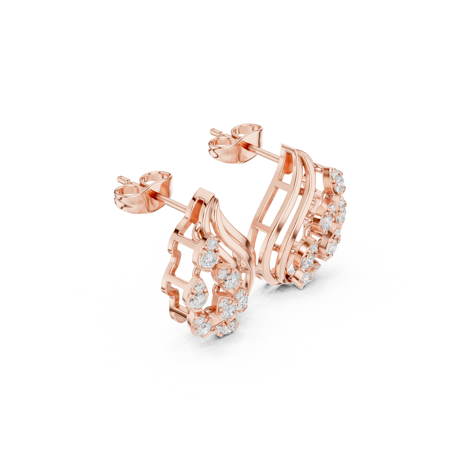 Baroque Matrix Diamond Earrings • Multi-Row Gold Cage Design • Rare High-Fashion Stud Earrings