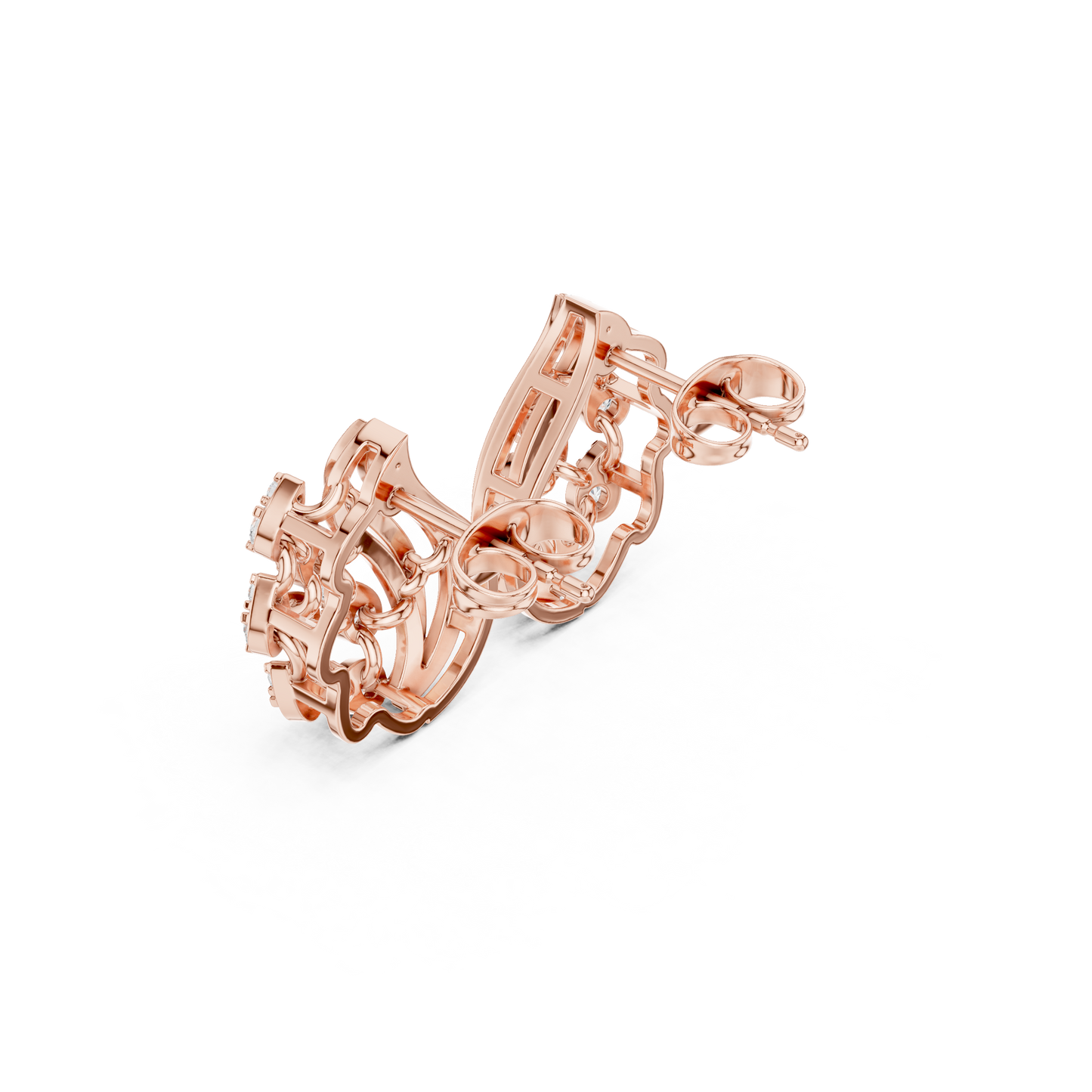 Baroque Matrix Diamond Earrings • Multi-Row Gold Cage Design • Rare High-Fashion Stud Earrings