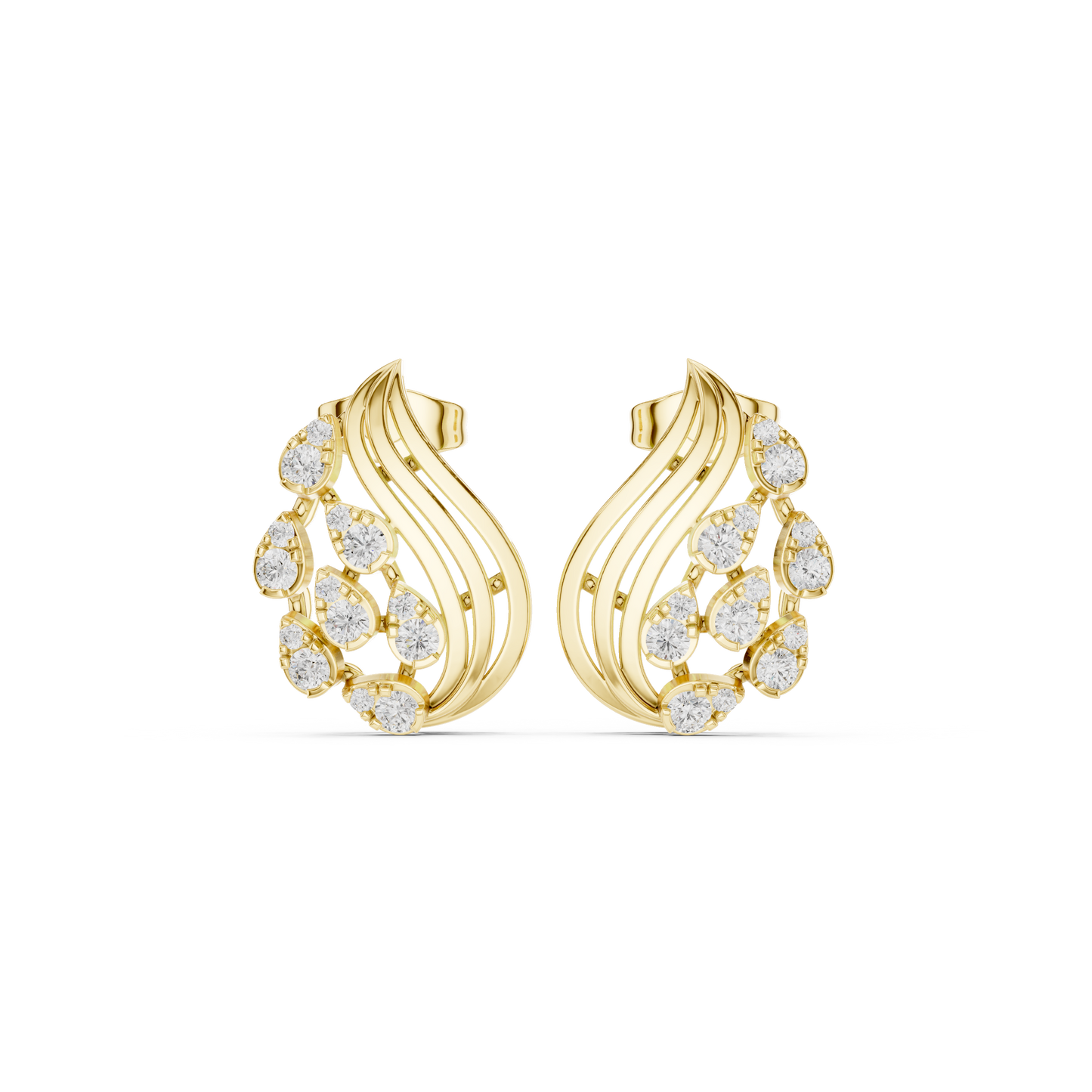 Baroque Matrix Diamond Earrings • Multi-Row Gold Cage Design • Rare High-Fashion Stud Earrings