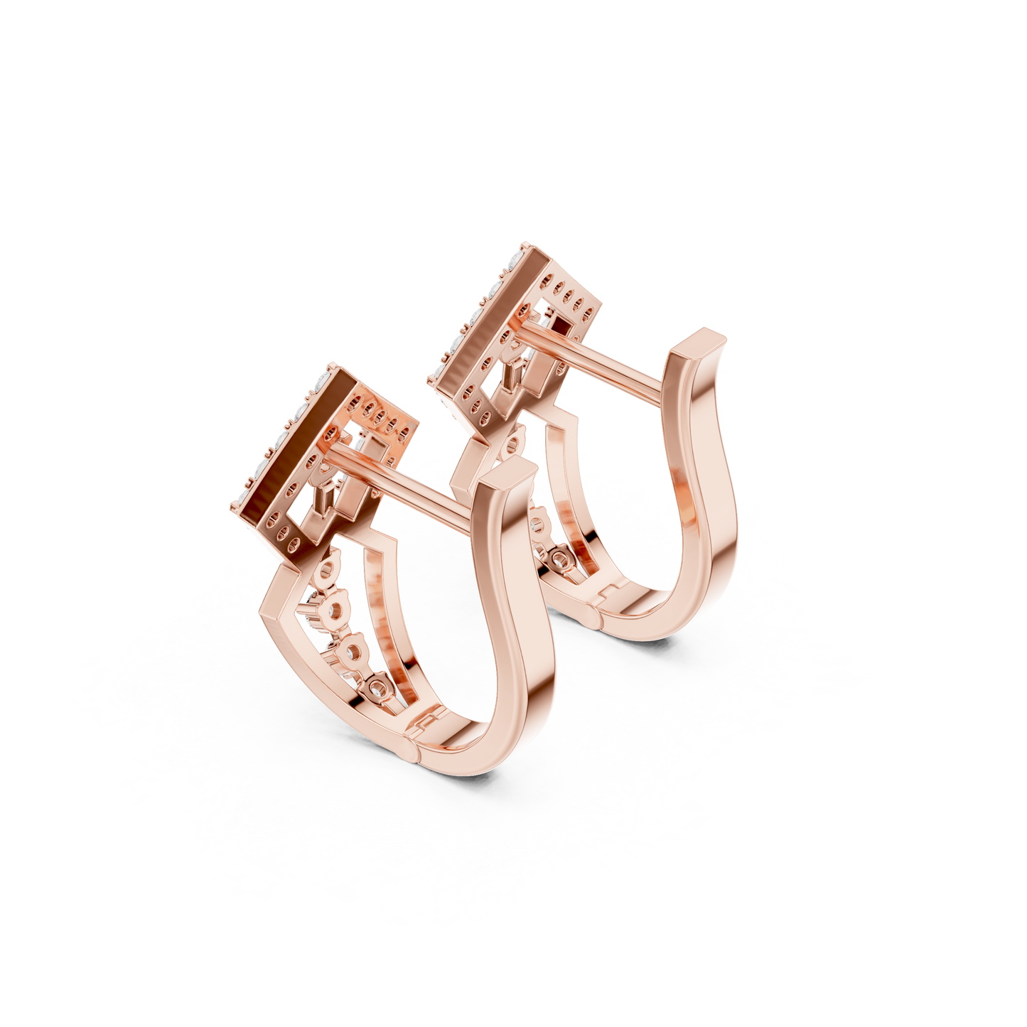 Quantum Gleam Diamond Earrings • Diamond-Set Angular Gold Hoops • Ultra-Modern Statement