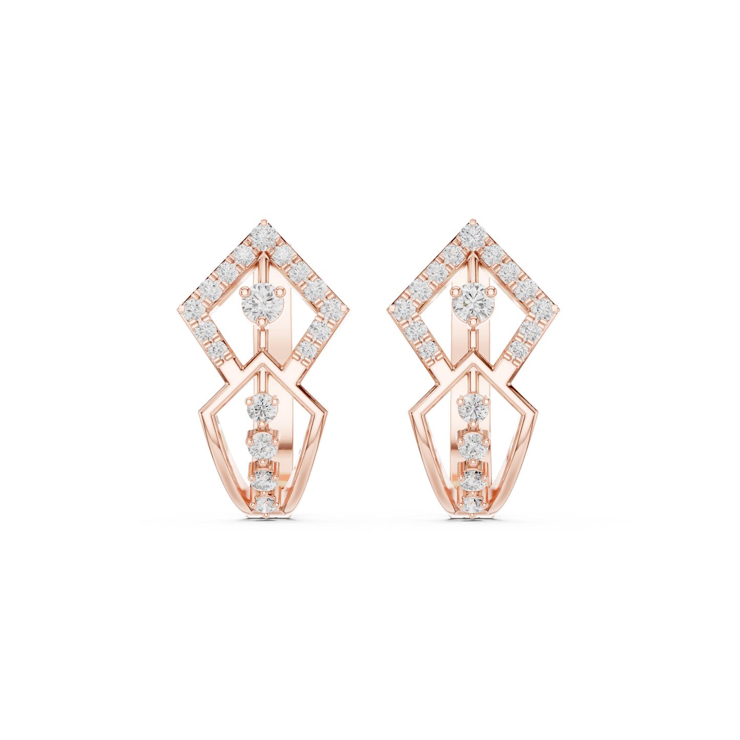 Quantum Gleam Diamond Earrings • Diamond-Set Angular Gold Hoops • Ultra-Modern Statement
