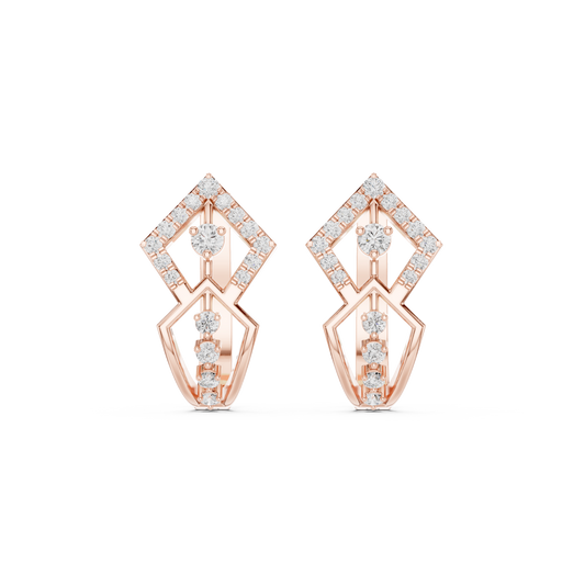 Quantum Gleam Diamond Earrings • Diamond-Set Angular Gold Hoops • Ultra-Modern Statement