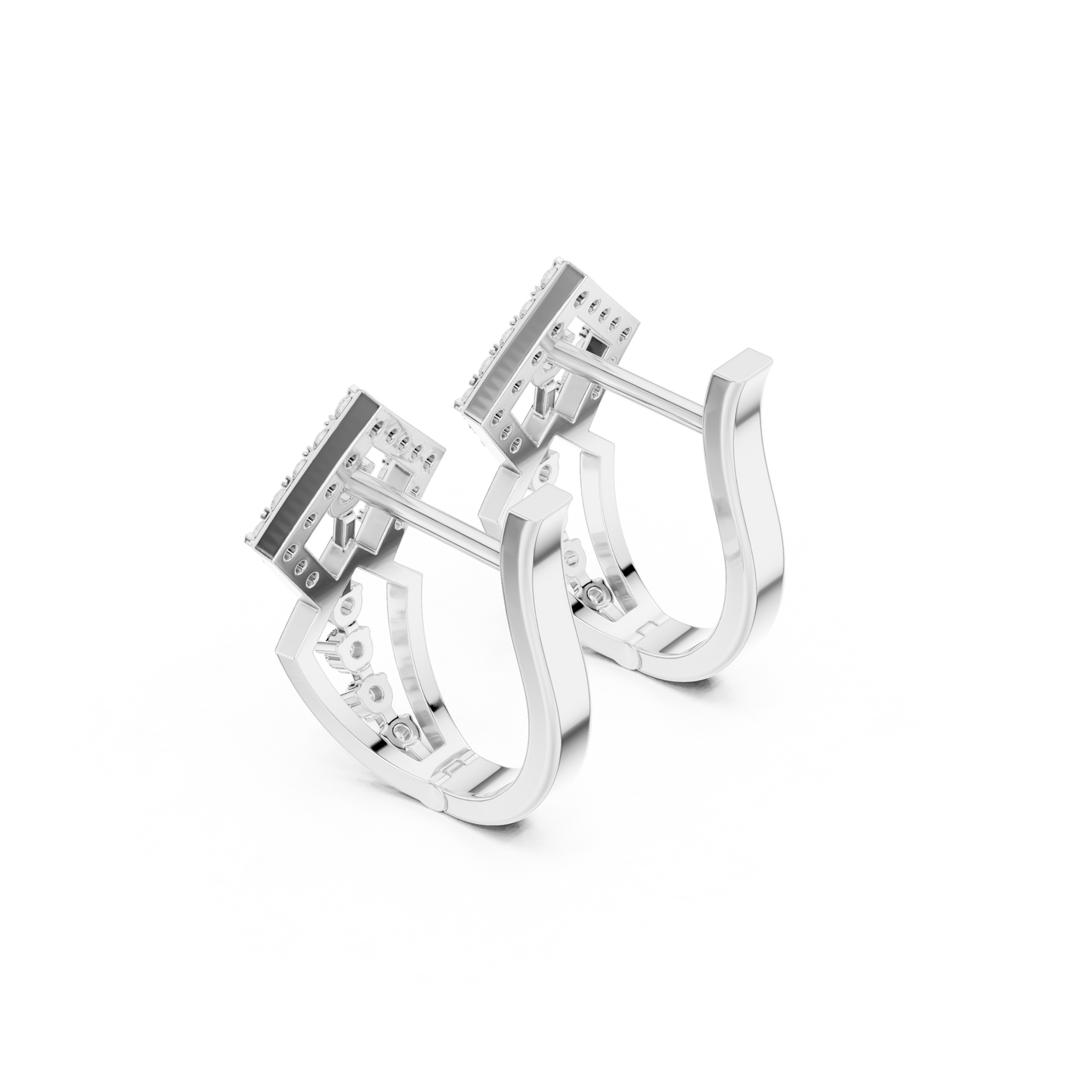 Quantum Gleam Diamond Earrings • Diamond-Set Angular Gold Hoops • Ultra-Modern Statement