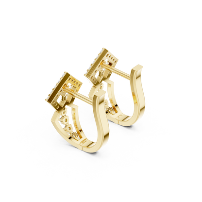 Quantum Gleam Diamond Earrings • Diamond-Set Angular Gold Hoops • Ultra-Modern Statement