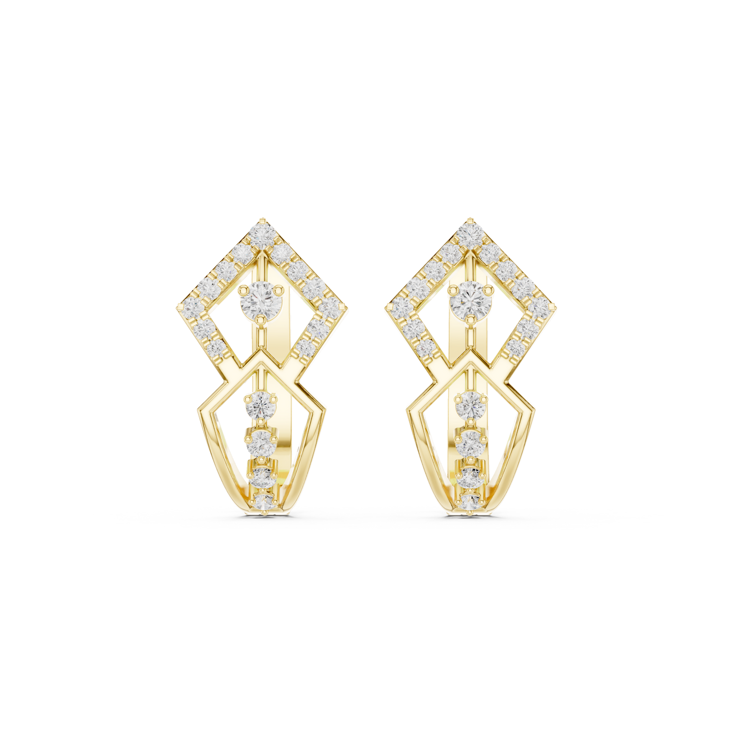 Quantum Gleam Diamond Earrings • Diamond-Set Angular Gold Hoops • Ultra-Modern Statement
