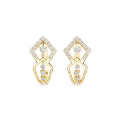 Quantum Gleam Diamond Earrings • Diamond-Set Angular Gold Hoops • Ultra-Modern Statement