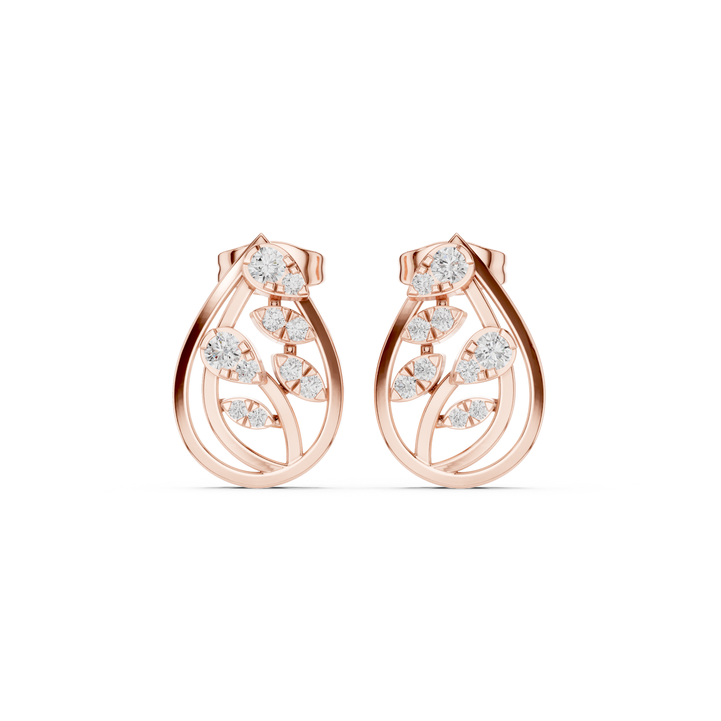 Eclipse Spiral Diamond Studs • 14K Gold Arc Cluster Earrings • Lightweight Luxe Studs