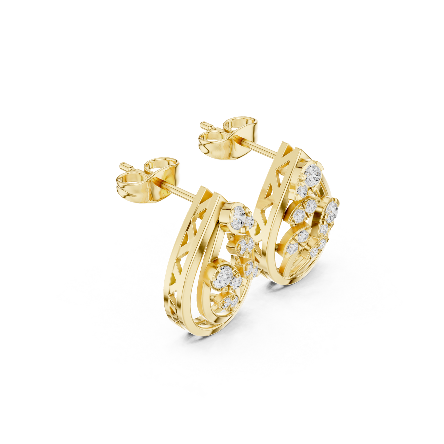 Eclipse Spiral Diamond Studs • 14K Gold Arc Cluster Earrings • Lightweight Luxe Studs