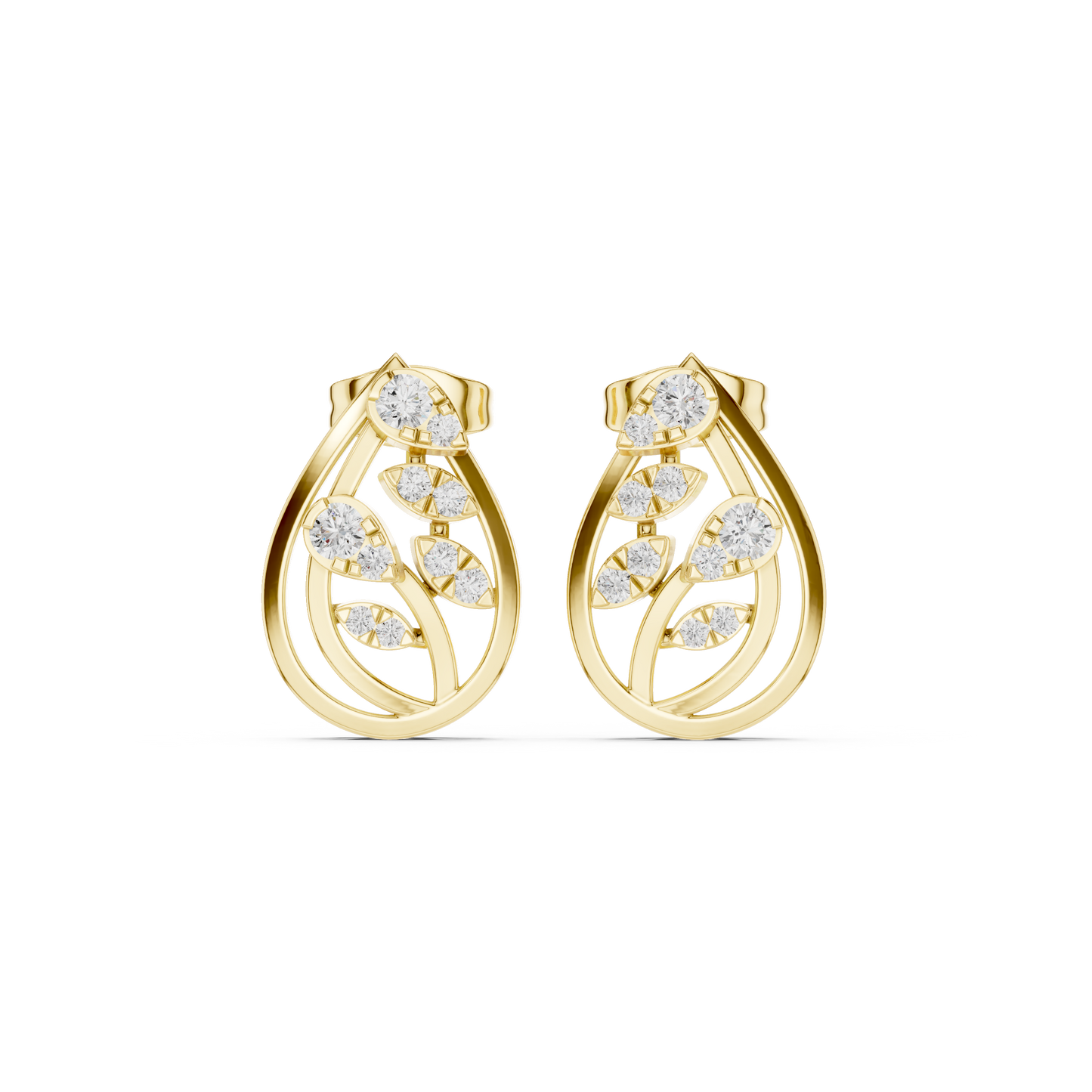 Eclipse Spiral Diamond Studs • 14K Gold Arc Cluster Earrings • Lightweight Luxe Studs