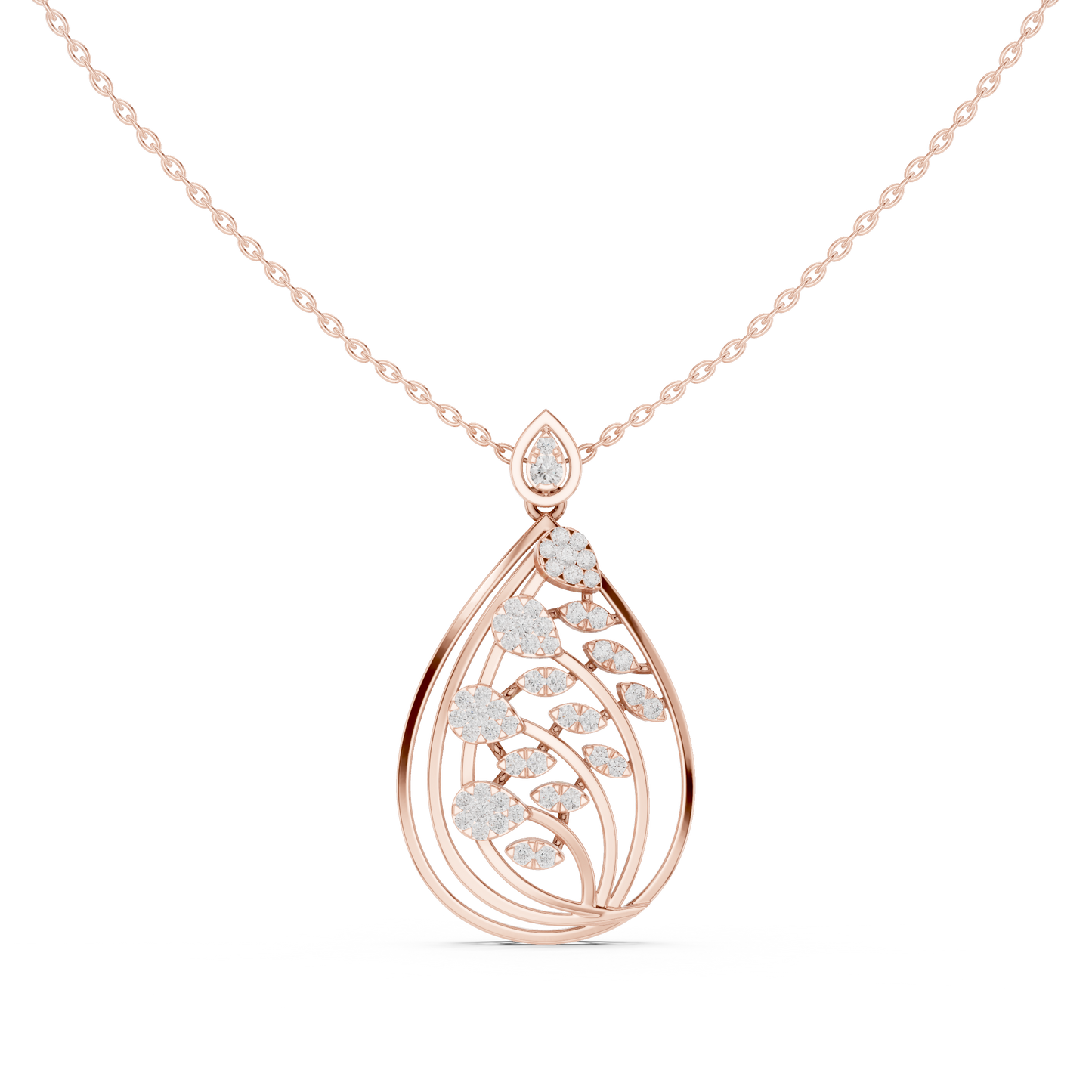 Artistic Leaf Diamond Pendant | Luxury Teardrop Gold Necklace | Elegant Jewelry Gift Women