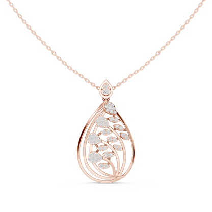 Artistic Leaf Diamond Pendant | Luxury Teardrop Gold Necklace | Elegant Jewelry Gift Women
