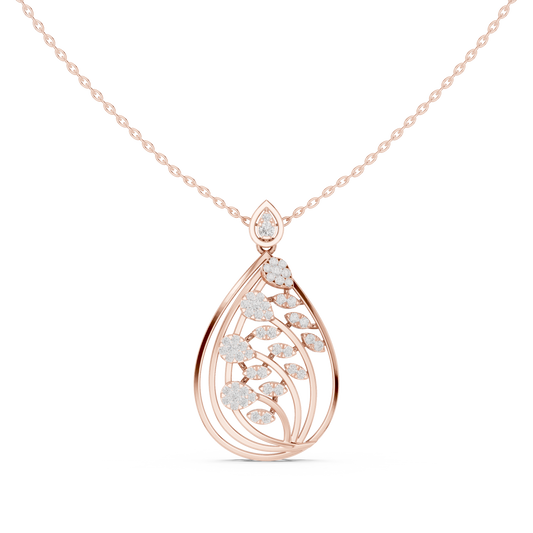 Artistic Leaf Diamond Pendant | Luxury Teardrop Gold Necklace | Elegant Jewelry Gift Women