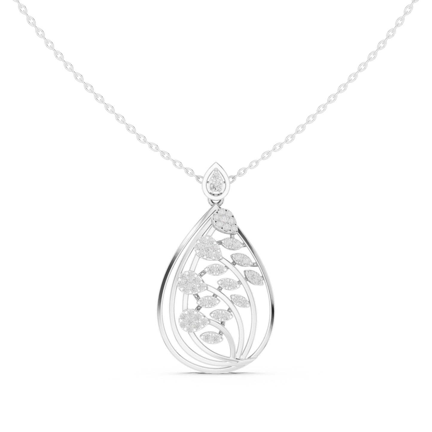 Artistic Leaf Diamond Pendant | Luxury Teardrop Gold Necklace | Elegant Jewelry Gift Women