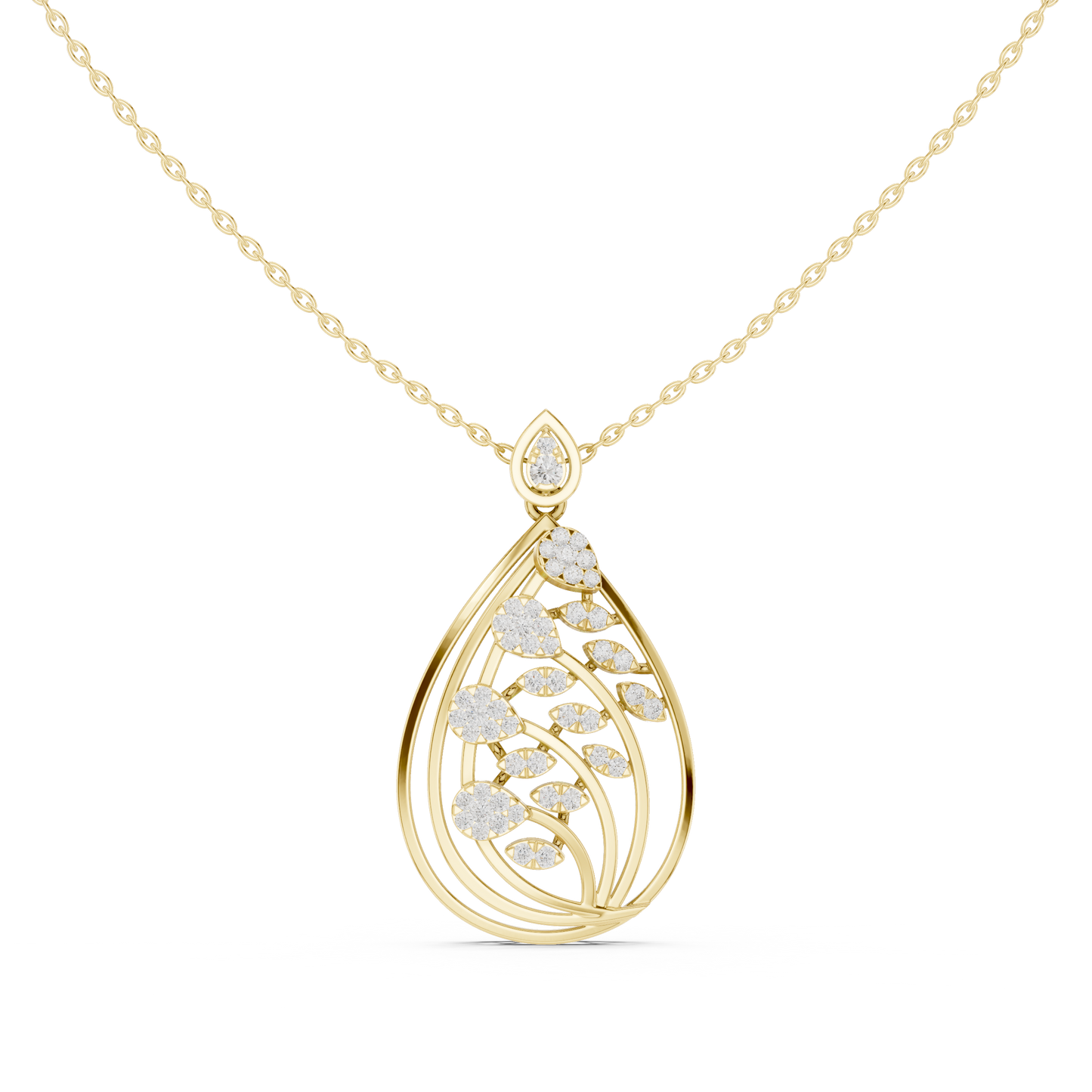 Artistic Leaf Diamond Pendant | Luxury Teardrop Gold Necklace | Elegant Jewelry Gift Women
