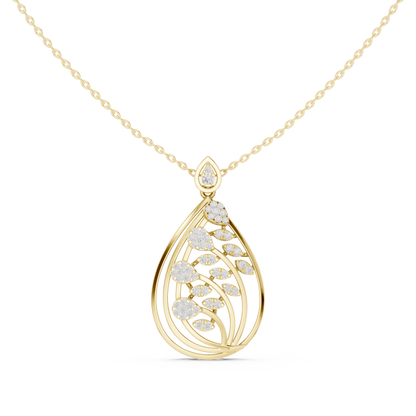 Artistic Leaf Diamond Pendant | Luxury Teardrop Gold Necklace | Elegant Jewelry Gift Women