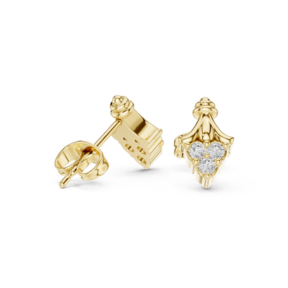 Tri-Diamond Crown Studs • Queen’s Vintage Gold Earrings • Dainty Heirloom Bridal Jewellery