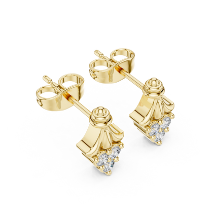 Tri-Diamond Crown Studs • Queen’s Vintage Gold Earrings • Dainty Heirloom Bridal Jewellery