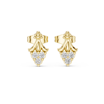 Tri-Diamond Crown Studs • Queen’s Vintage Gold Earrings • Dainty Heirloom Bridal Jewellery