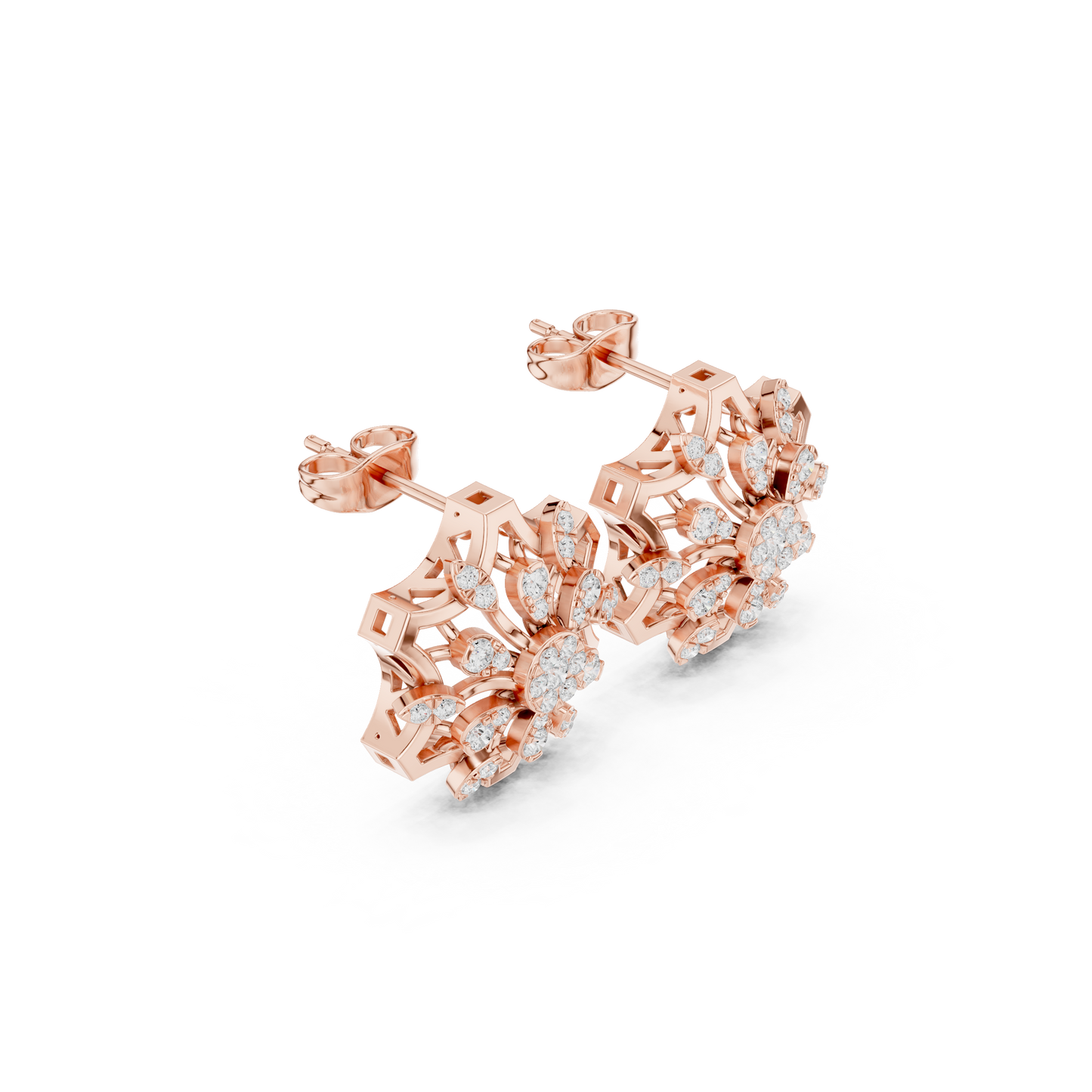 Heavenly Lotus Burst Diamond Studs • Sculpted Filigree Gold Geometry • Elite Bridal Jewelry