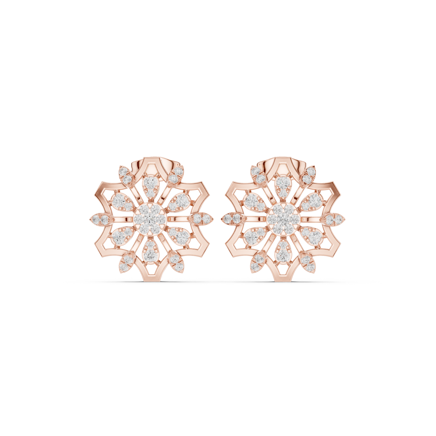 Heavenly Lotus Burst Diamond Studs • Sculpted Filigree Gold Geometry • Elite Bridal Jewelry