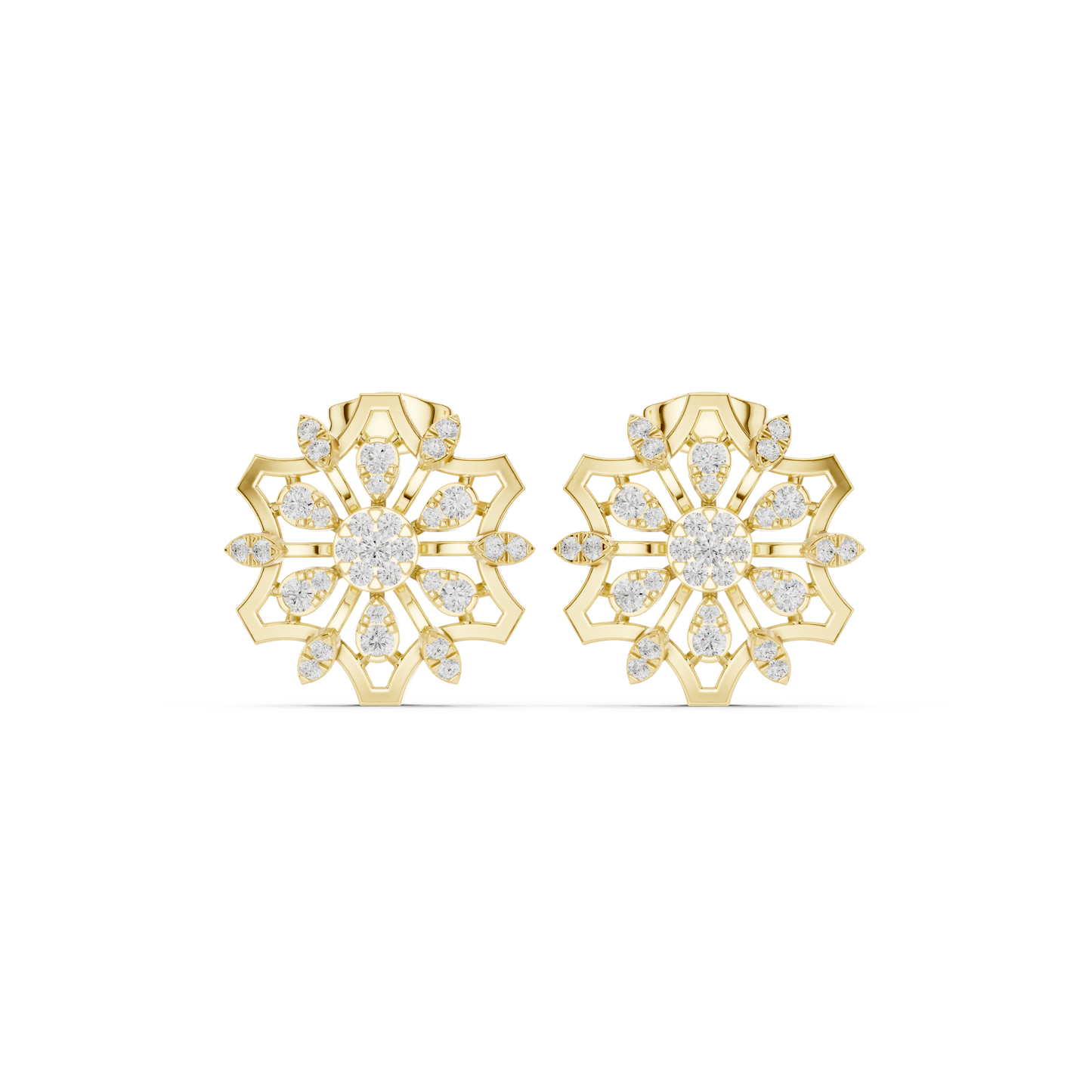 Heavenly Lotus Burst Diamond Studs • Sculpted Filigree Gold Geometry • Elite Bridal Jewelry