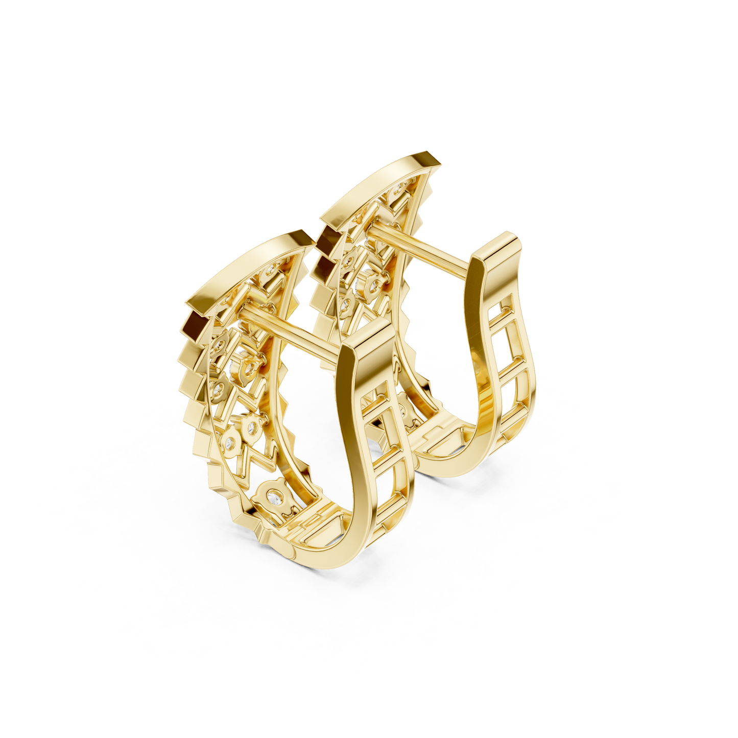 Modern Chevron Diamond Hoop Earrings in 14K Gold | Luxury Zigzag Stack Design