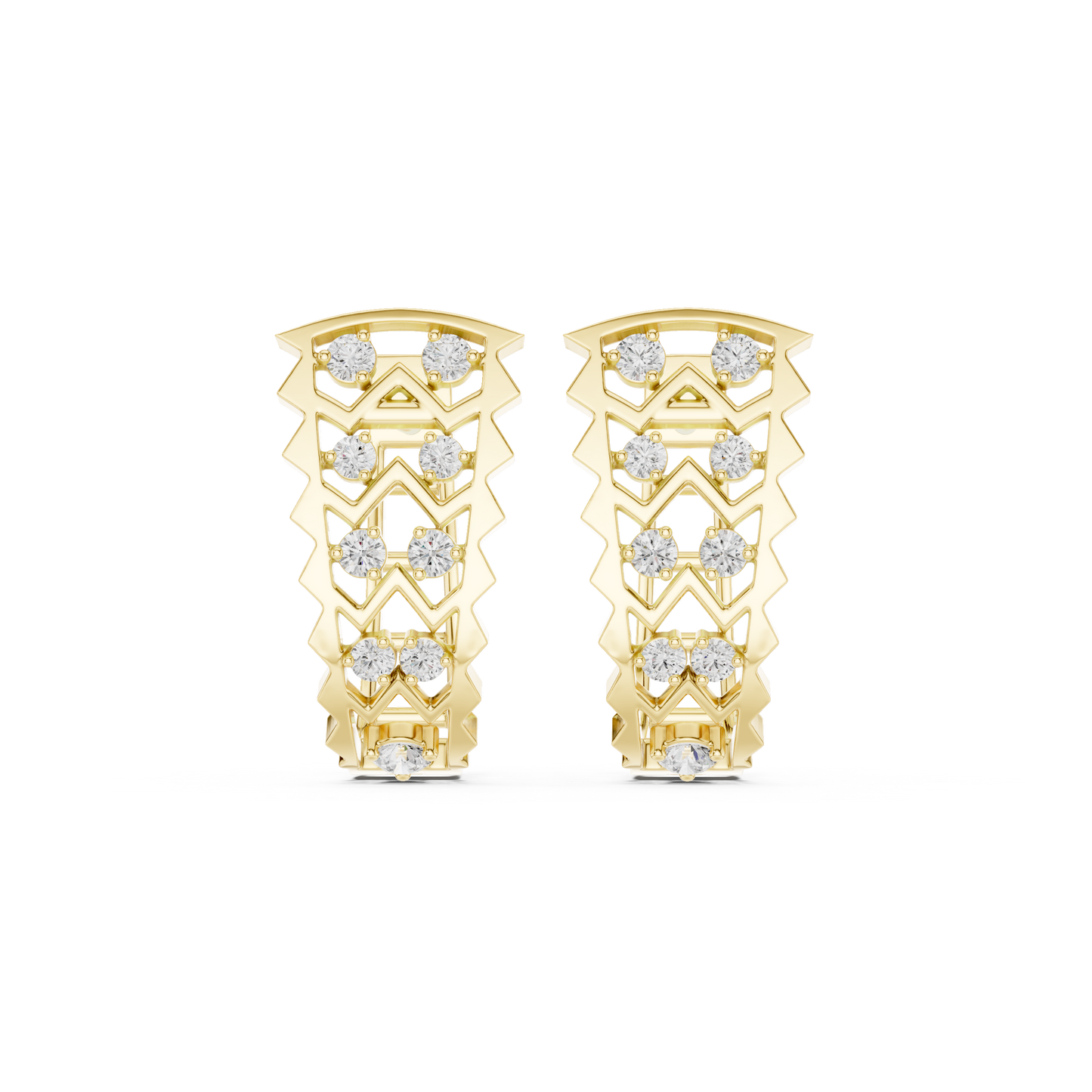 Modern Chevron Diamond Hoop Earrings in 14K Gold | Luxury Zigzag Stack Design