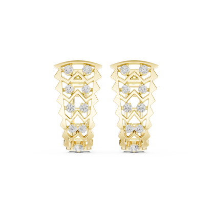Modern Chevron Diamond Hoop Earrings in 14K Gold | Luxury Zigzag Stack Design
