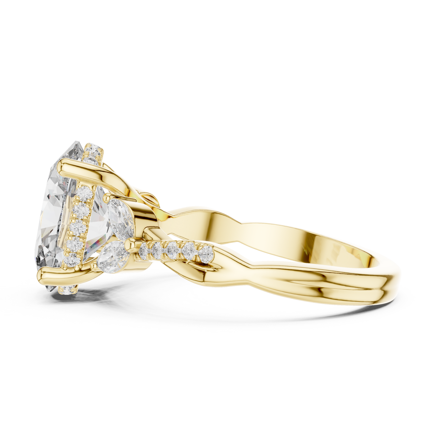 3.00CtNature Inspired Oval Ring – Marquise Leaf Side Stone Engagement Ring – Twisted Band Vintage Style