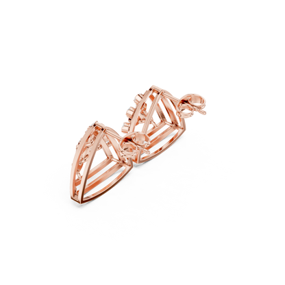 Marquise Constellation Cage Earrings – 14K Gold Sculpted Hoops with Galaxy-Inspired Diamond Bloom