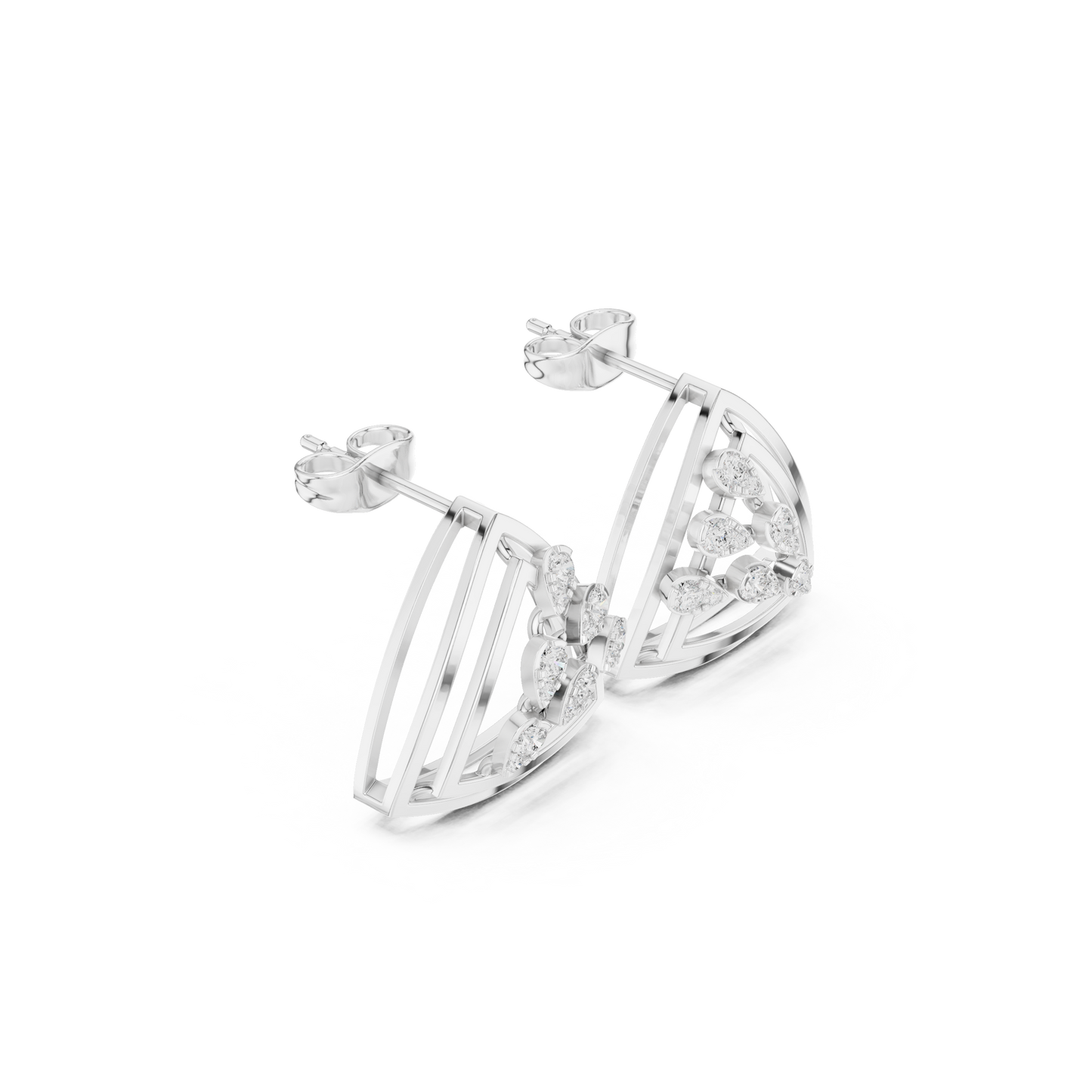 Marquise Constellation Cage Earrings – 14K Gold Sculpted Hoops with Galaxy-Inspired Diamond Bloom