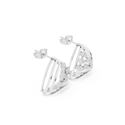 Marquise Constellation Cage Earrings – 14K Gold Sculpted Hoops with Galaxy-Inspired Diamond Bloom