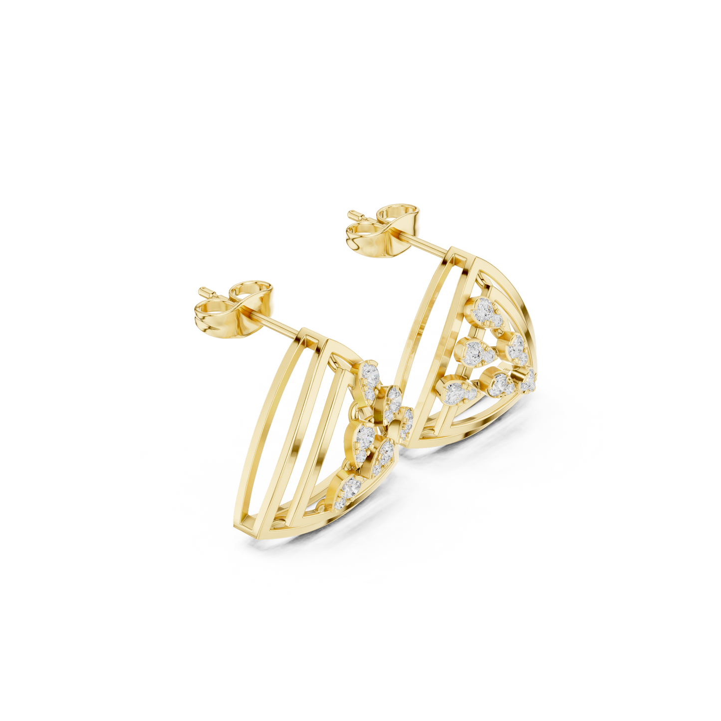 Marquise Constellation Cage Earrings – 14K Gold Sculpted Hoops with Galaxy-Inspired Diamond Bloom