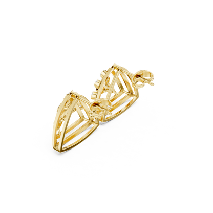 Marquise Constellation Cage Earrings – 14K Gold Sculpted Hoops with Galaxy-Inspired Diamond Bloom