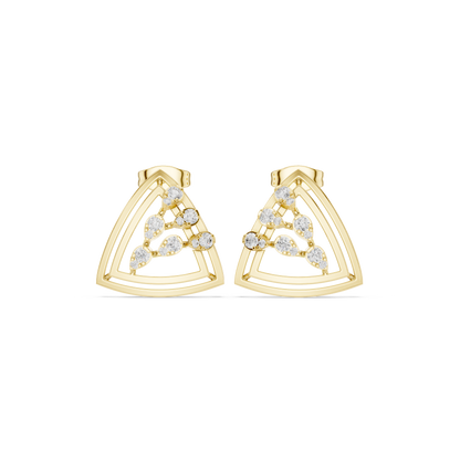 Marquise Constellation Cage Earrings – 14K Gold Sculpted Hoops with Galaxy-Inspired Diamond Bloom