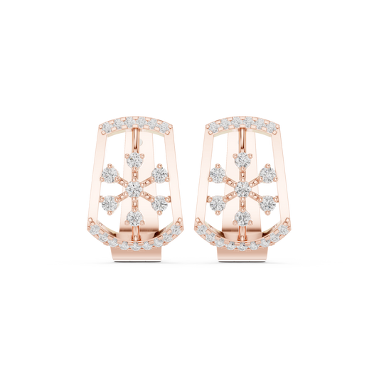 Iconic Diamond Shield Stud Earrings | Premium Designer Gold Jewelry | Diamond Couture Shield Earrings | High-End Floral Statement Studs