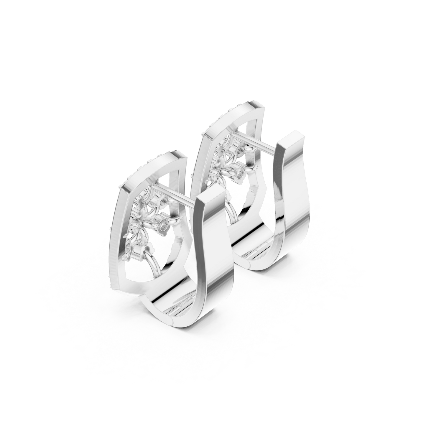 Iconic Diamond Shield Stud Earrings | Premium Designer Gold Jewelry | Diamond Couture Shield Earrings | High-End Floral Statement Studs