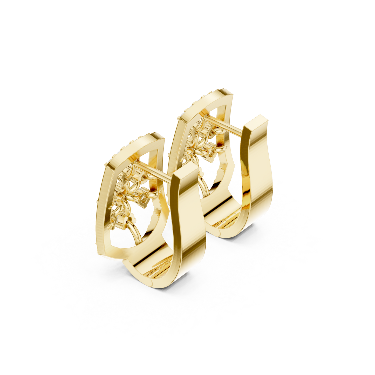 Iconic Diamond Shield Stud Earrings | Premium Designer Gold Jewelry | Diamond Couture Shield Earrings | High-End Floral Statement Studs