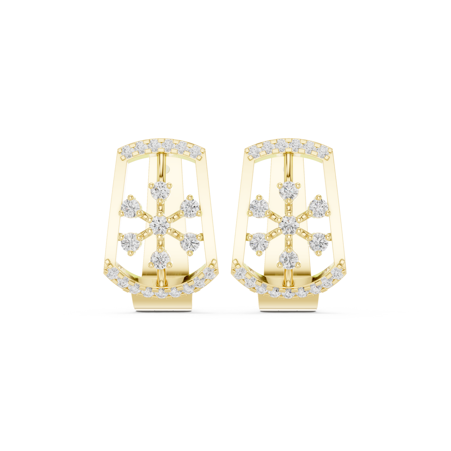 Iconic Diamond Shield Stud Earrings | Premium Designer Gold Jewelry | Diamond Couture Shield Earrings | High-End Floral Statement Studs