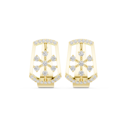 Iconic Diamond Shield Stud Earrings | Premium Designer Gold Jewelry | Diamond Couture Shield Earrings | High-End Floral Statement Studs