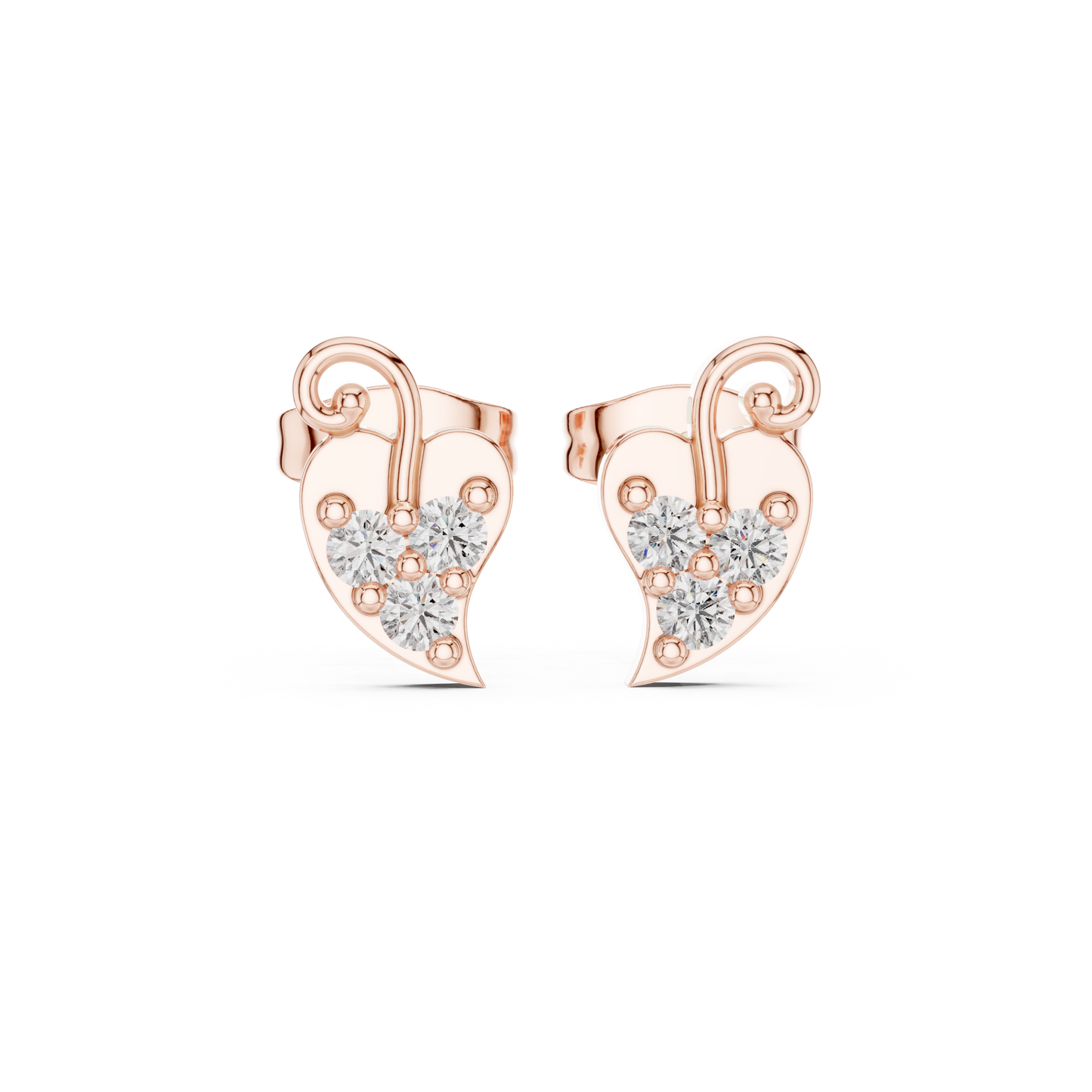 Iconic Heart Glow / Three Tone Diamonds / Modern Timeless Love Studs / Elegant Symbolic Stud Earrings