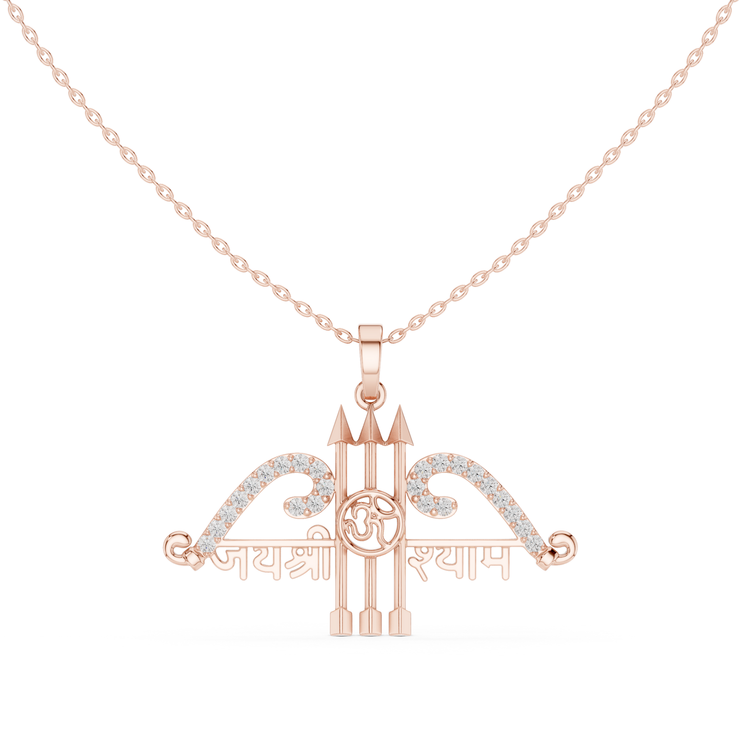 Sacred Khatu Shyam Trishul | Om Symbol Diamond Pendant | Blessed Three Tone Devotional Combo