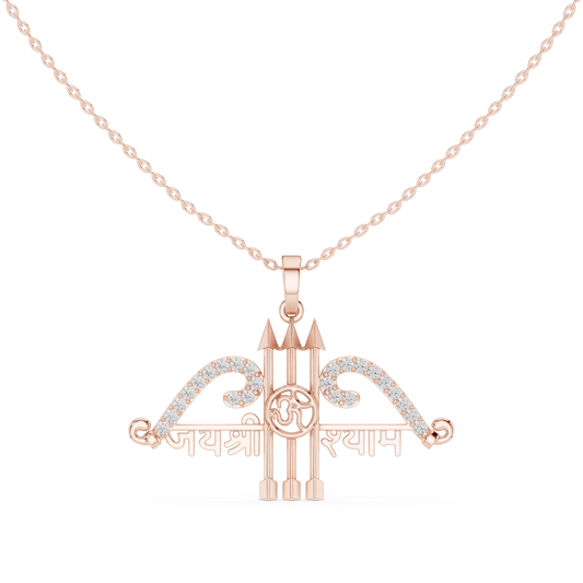 Sacred Khatu Shyam Trishul | Om Symbol Diamond Pendant | Blessed Three Tone Devotional Combo