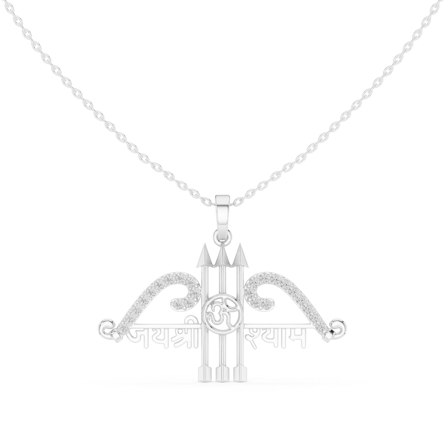Sacred Khatu Shyam Trishul | Om Symbol Diamond Pendant | Blessed Three Tone Devotional Combo
