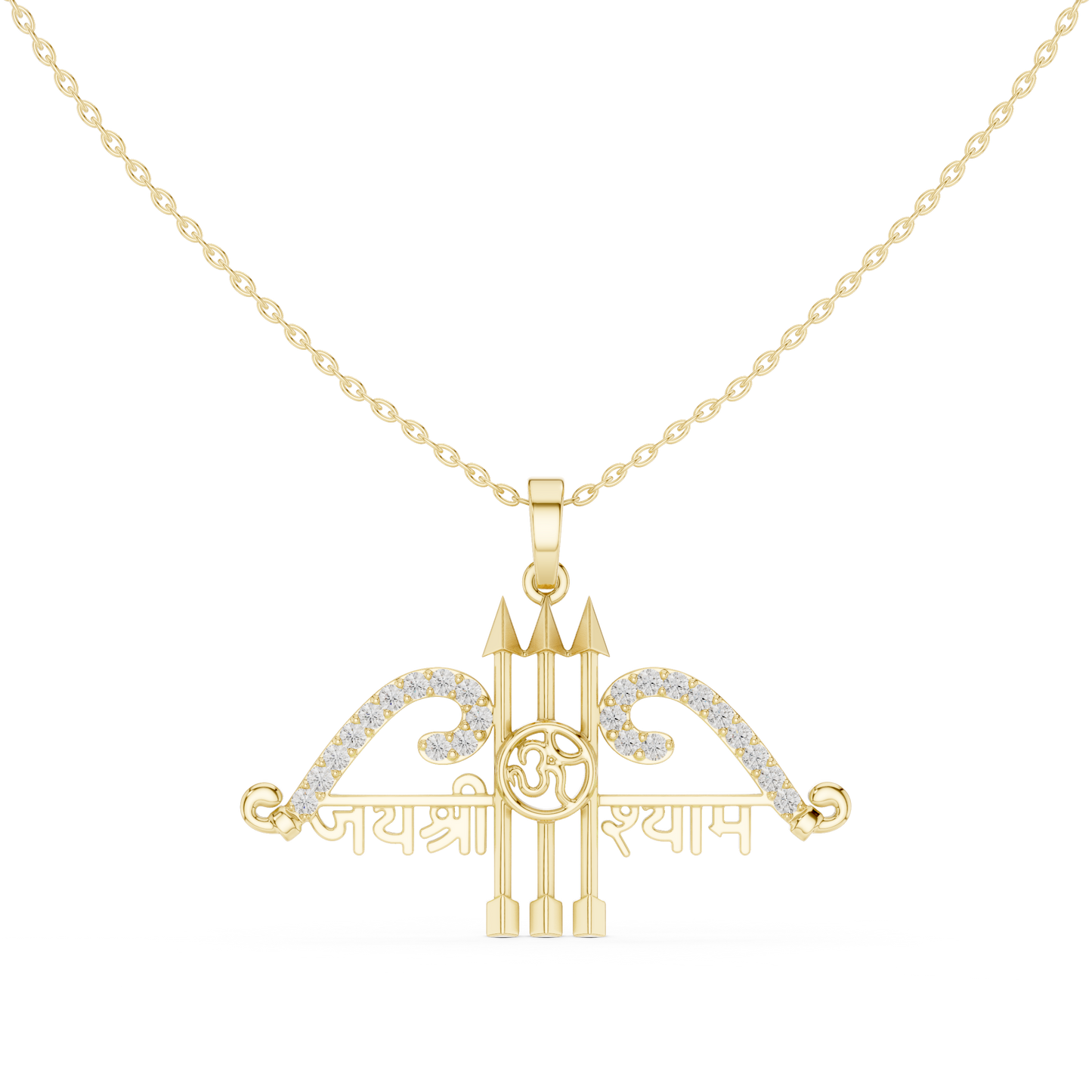 Sacred Khatu Shyam Trishul | Om Symbol Diamond Pendant | Blessed Three Tone Devotional Combo