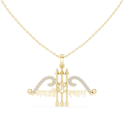 Sacred Khatu Shyam Trishul | Om Symbol Diamond Pendant | Blessed Three Tone Devotional Combo