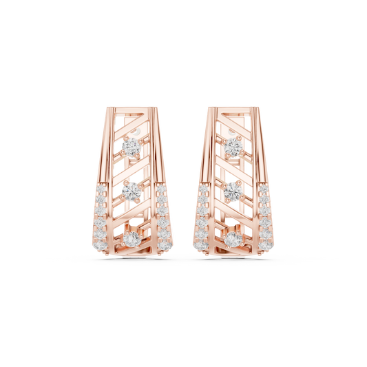 High Fashion Geometric Diamond Earrings | Minimalist Luxury Gold Design | Fine Diamond Taper Earrings | Handmade Modern Gold Earrings for Women