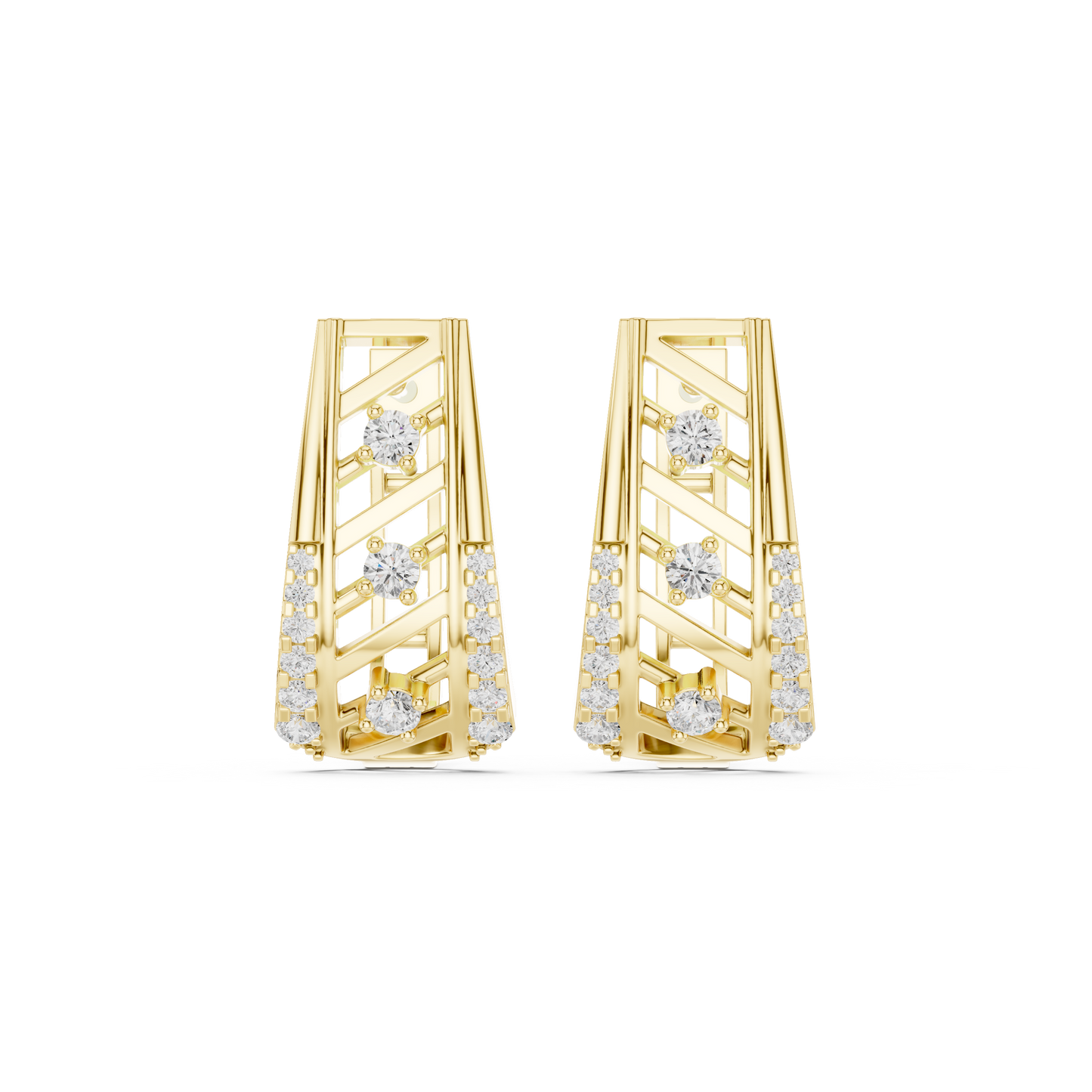 High Fashion Geometric Diamond Earrings | Minimalist Luxury Gold Design | Fine Diamond Taper Earrings | Handmade Modern Gold Earrings for Women